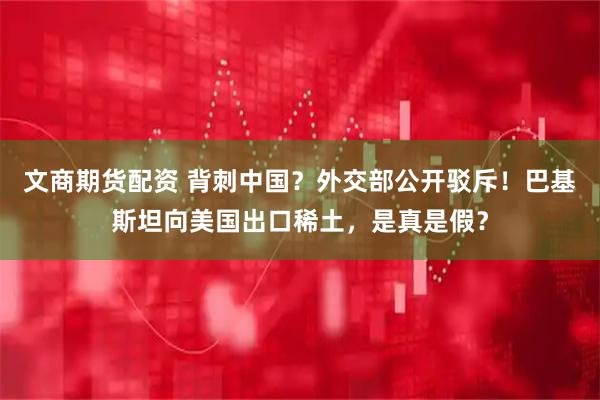 文商期货配资 背刺中国?外交部公开驳斥!巴基斯坦向美国出口稀土,是真是假?