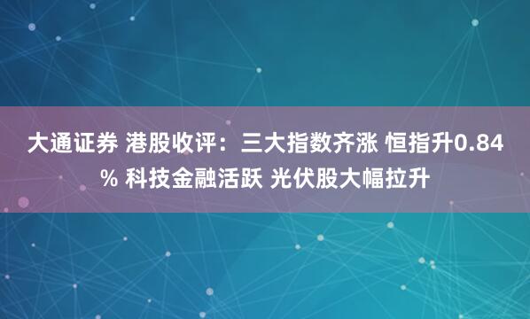 大通证券 港股收评：三大指数齐涨 恒指升0.84% 科技金融活跃 光伏股大幅拉升